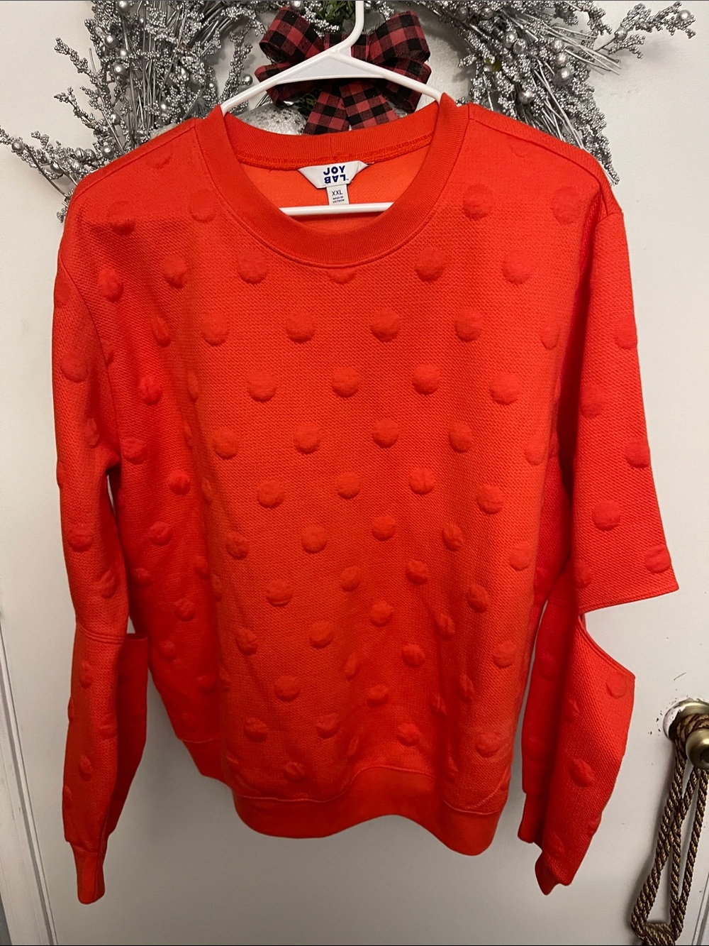 JoyLab Bright Red Textured Dot Crewneck Sweater